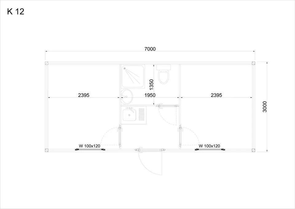 Roofed container K12 — floor plan