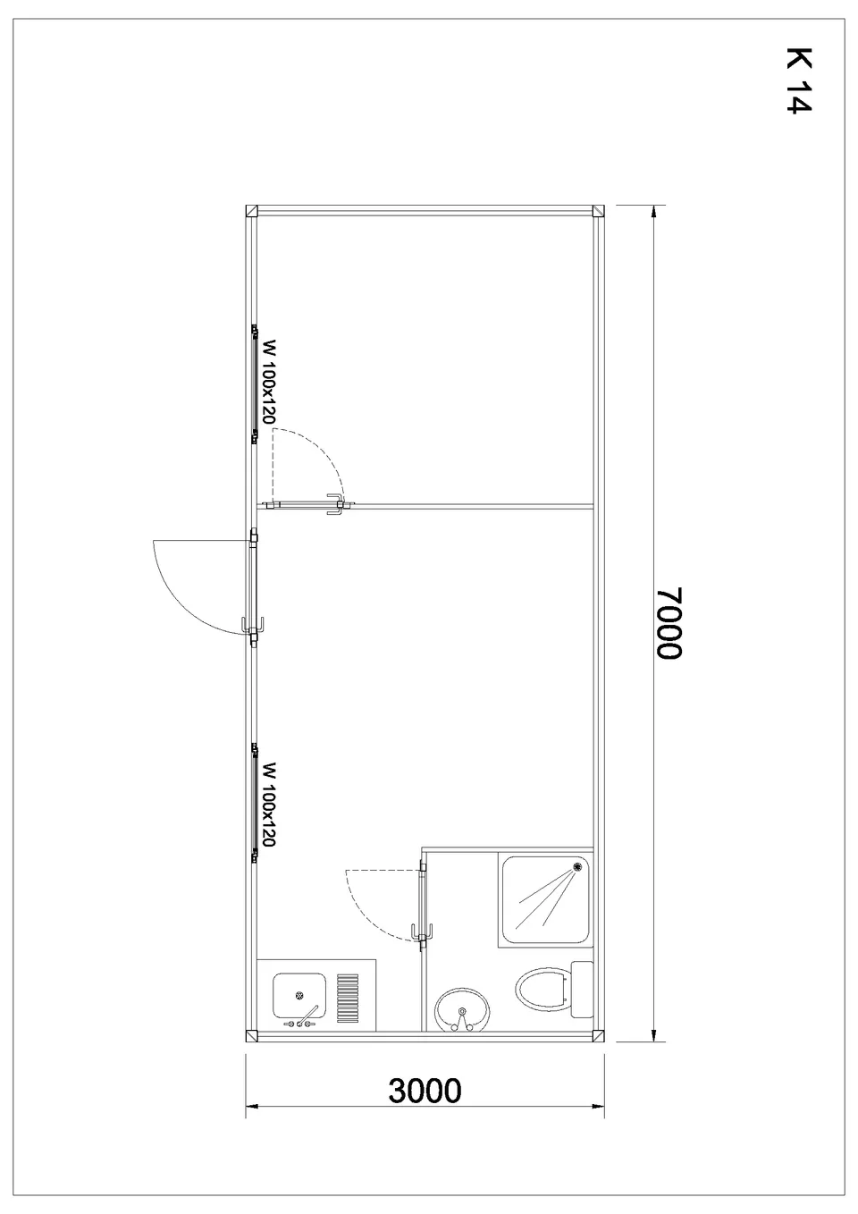 Roofed container K14 — floor plan