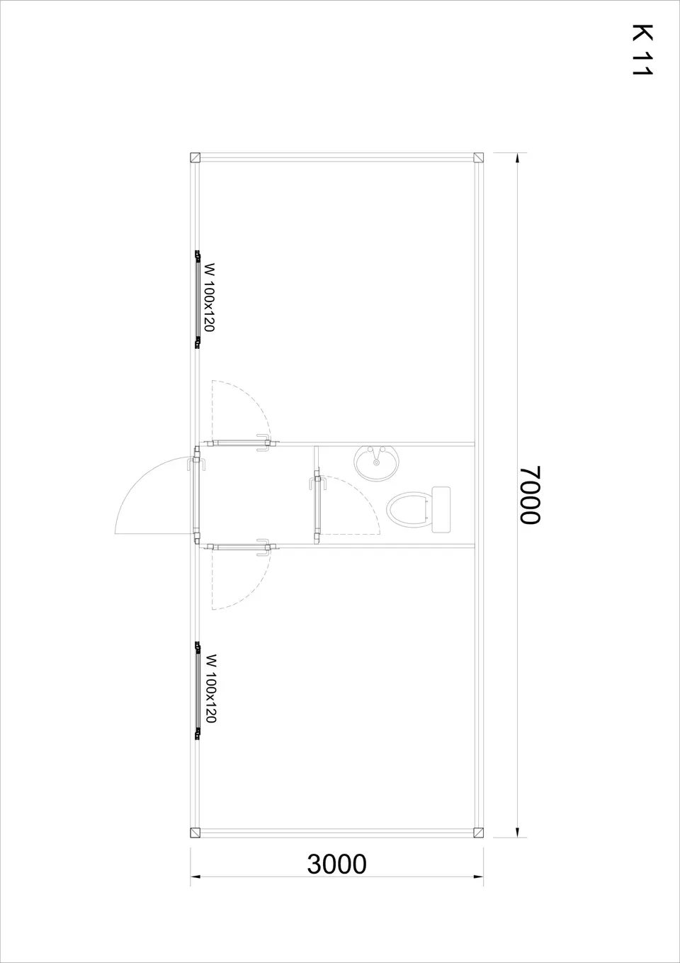 Roofed container K11 — floor plan